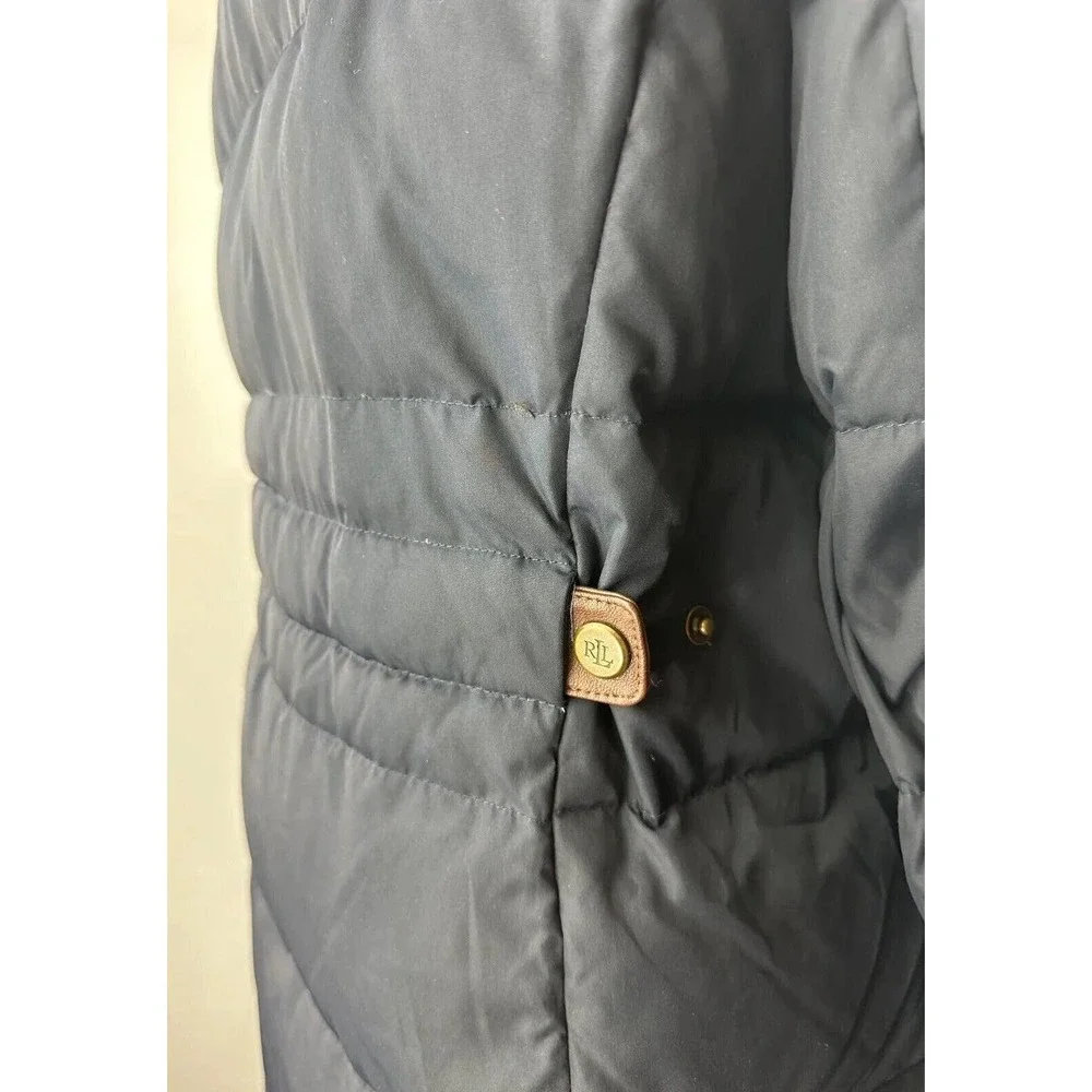 *Flaw Lauren Ralph Lauren Faux Fur Down Coat Black Faux Leather Trim Sherpa XXL - Picture 14 of 16